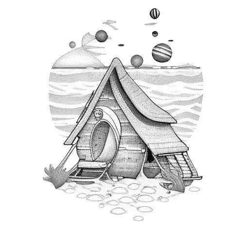 Beach Scene With A Cabin