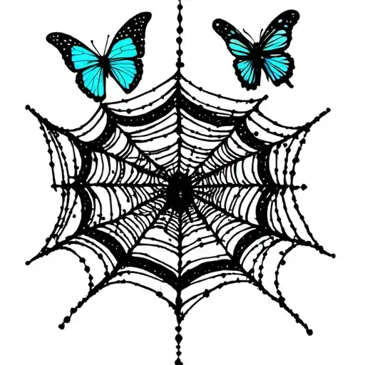 Spider Web Tattoo And Butterflies For Elbow