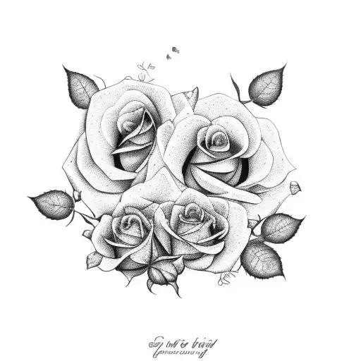 Five Little Birds Aligned With Roses Around