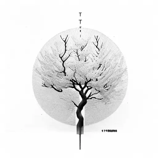 Abstract Japanese Cherry Blossom Tree Made Of Binary Code