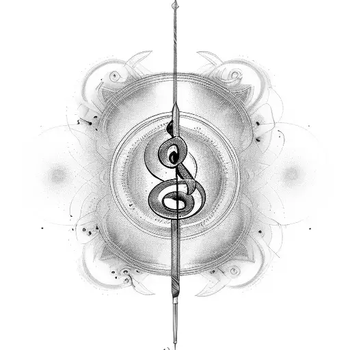 A Mystical Music Note With Elements Of A Brow Artist's Tools
