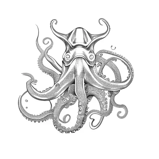 Scuba Diver And Fish Inside Of An Octopus Outline