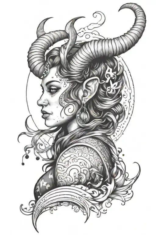 Aries Woman With Horns And Fire