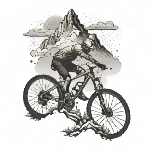 Create A Dotwork Tattoo Of A Mountain Peak With A Cyclist Riding Up It