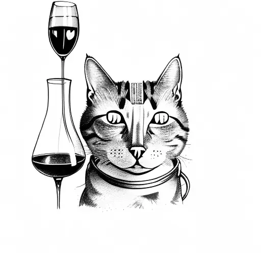 Cat With A Glass Of Wine Sitting On The Windowsill