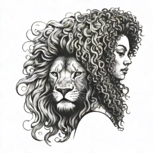 A Woman With Curly Hair Transforming Into A Fierce Lion