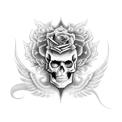 Purple Phoenix With Roses And Skulls