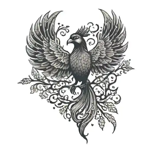 Phoenix Bird Inside A Tree Of Life