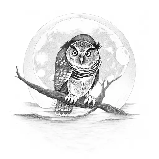 A Surreal Scene Of An Owl And A Walleye Fish Sharing A Peaceful Moment Under The Moonlight