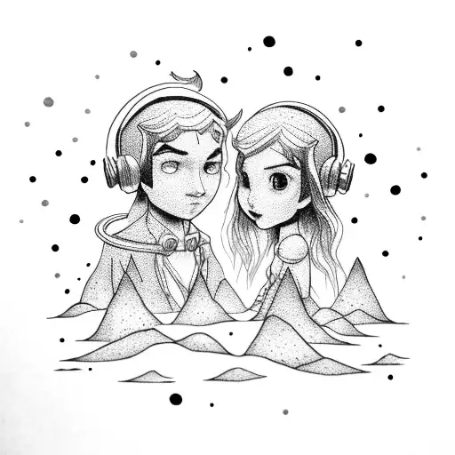 Girl And Boy Elf On The Moon