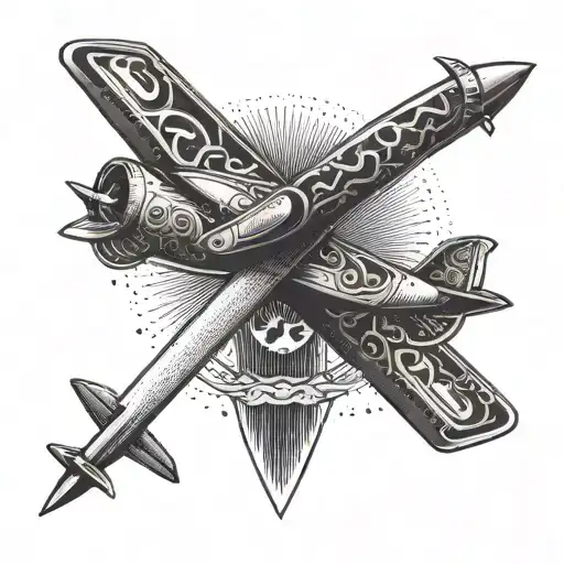 A Tattoo Design Featuring A Chef's Knife Morphing Into A Sleek Airplane