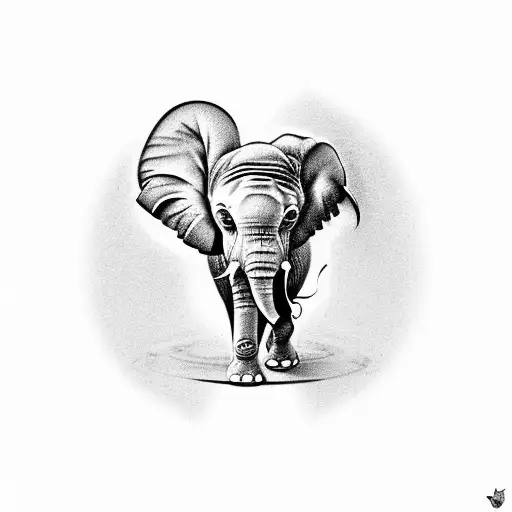 Baby Elephant With A Butterfly On The Tip Of The Trunk