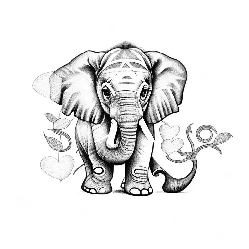 Baby Elephant With A Butterfly On The Trunk