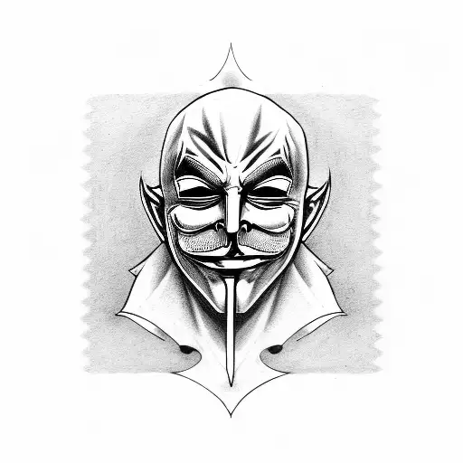 Anonymous Mask Hiding Behind Joker Mask In Black