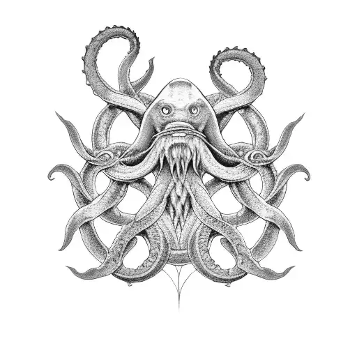 A Tattoo Of A Kraken Inspired By Norse Mythology In A Dotwork Style
