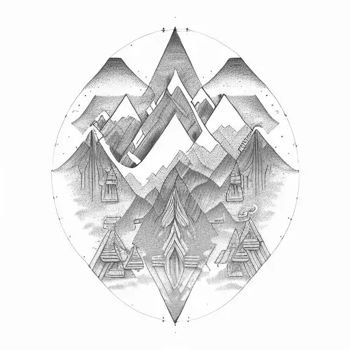 An Intricate Mechanical Design Incorporating Mountain Peaks And Accounting Symbols