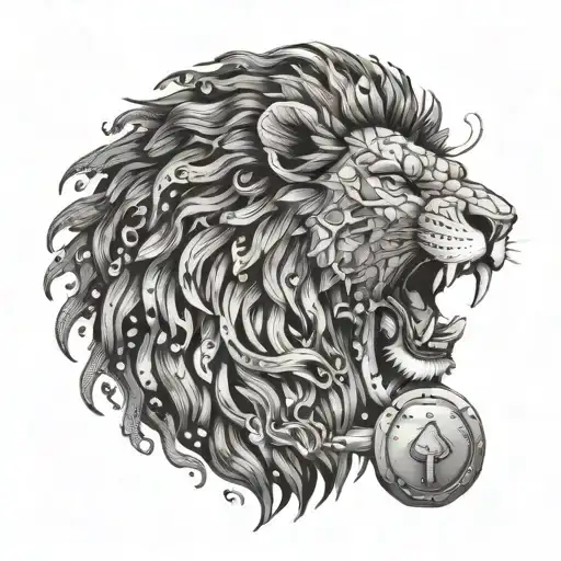 A Lion Roaring Fiercely With A Digital Lock And Key Symbolizing Cyber Security