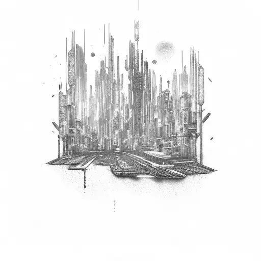 Cyberpunk Style City With River And Threes