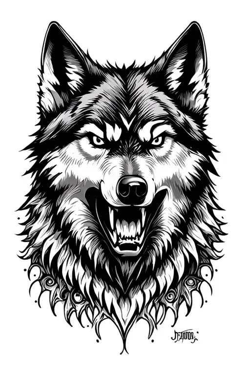 Wolf Head With Angry Face Design