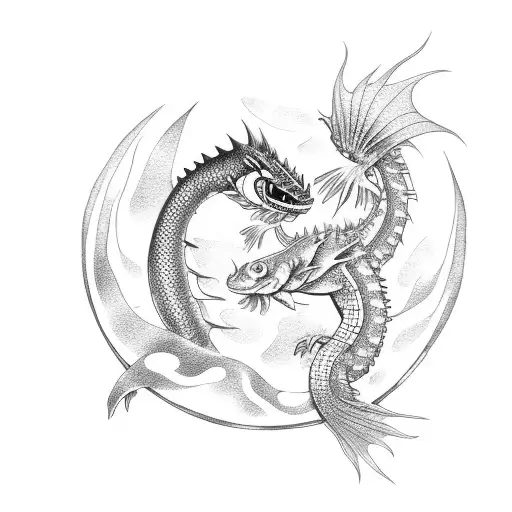 Water Dragon With Carp In An Enso