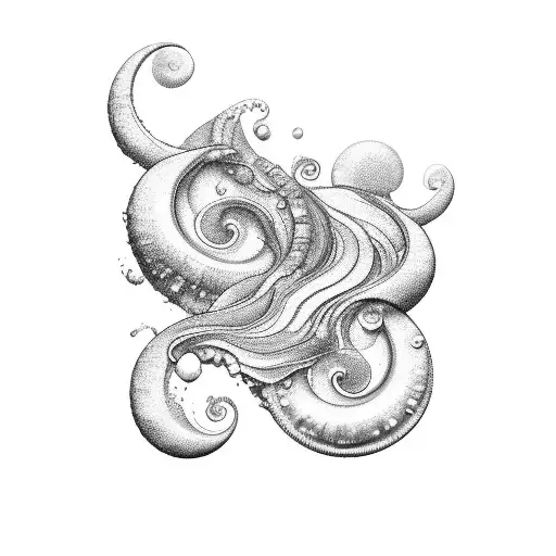 Black And White Sea Wave With Shells And Dotted Circles