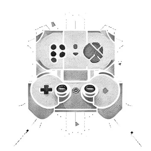 A Minimalist Dotwork Tattoo Of A Gaming Controller With Subtle Fortnite Elements Incorporated