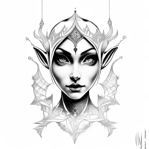 Woman Portrait Elf Looking Down With Dark Crown