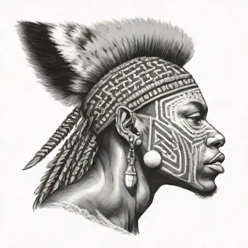 An African Warrior With Traditional Face Paint In Dotwork Style