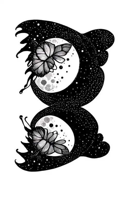 Butterfly And Moon Phase In Straight Line