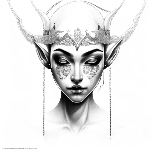 Woman Portrait Elf Closed Eyes With Long Black Hair