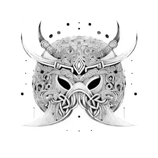 Create An Intricate Design Of A Viking Helmet With Animal Paw Prints Incorporated