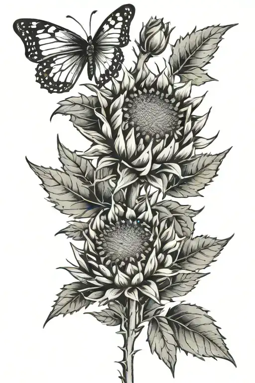 Thistle Sunflower Olive Branch Intertwined