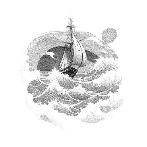 Wave With Ship And Fish