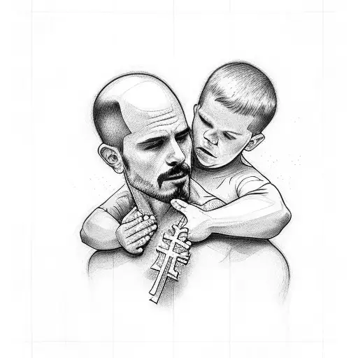 A Father With Two Sons Bearing A Cross