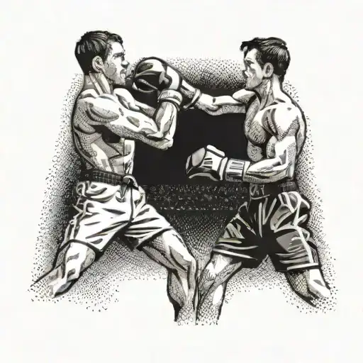 An Abstract Representation Of A Kickboxing Match In Progress