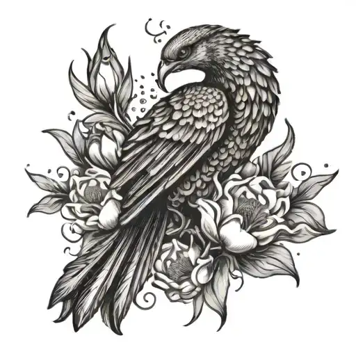 A Phoenix Rising From A Bed Of Tulips With A Microphone In Its Talons