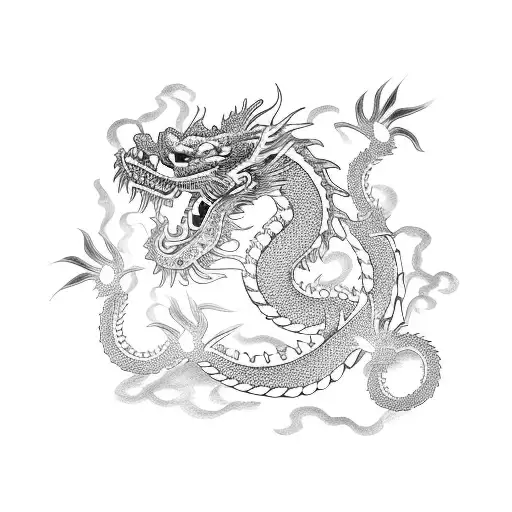Chinese Dragon And Sakura