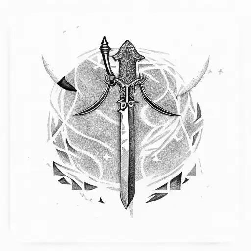 Create A Tribal Inspired Design Featuring A Sword And Arrow Intertwined With Animal Motifs