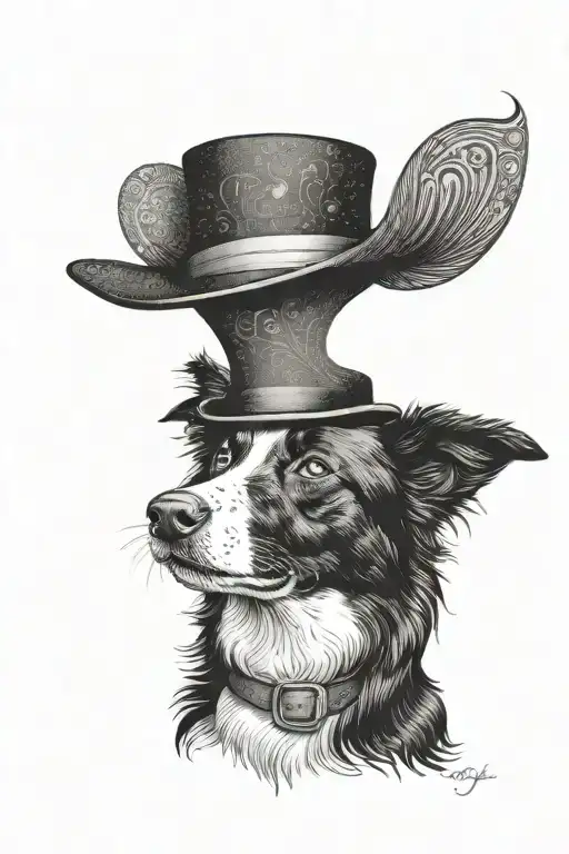 Black Smooth Haired Border Collie Wearing Top Hat