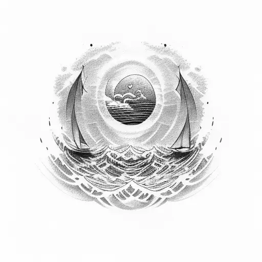 Ocean Wave And Chest Of Gold With Boat