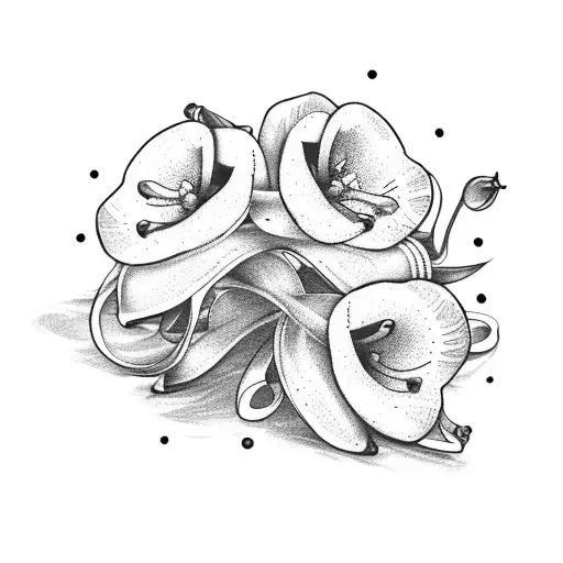 Two Clusters Of Lily-of-the-valley Flower Tied With A Bow Y2k Style Tattoo Black And White Minimal