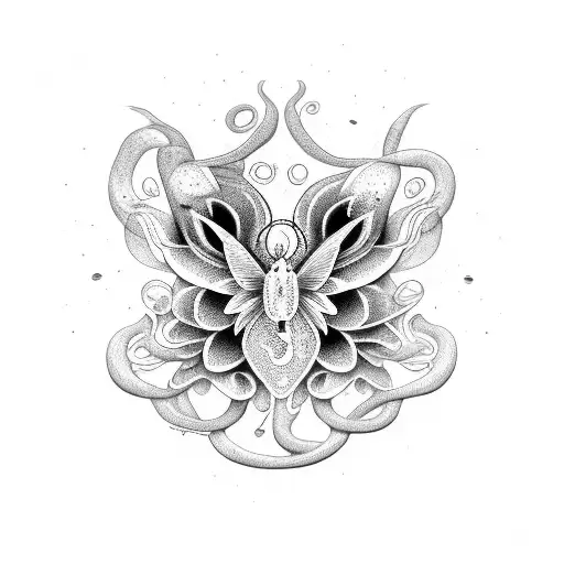 Side Of Neck Snake Flowers Butterflies