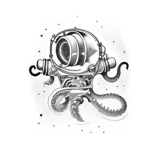 Old Diving Suit Rounded By A Kraken