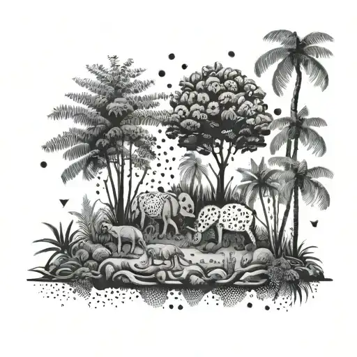 Tropical Trees And Animals In The Forest
