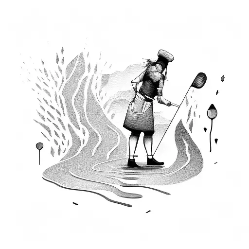 A Stylized Chef Knife With A Trail Of Footprints Leading To A Scenic Outdoor Landscape