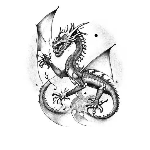 Dragon With Sagittarius Sign And Fire