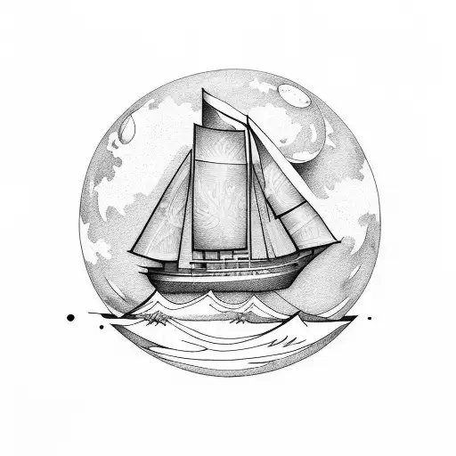 Sail Boat Guided By Moon