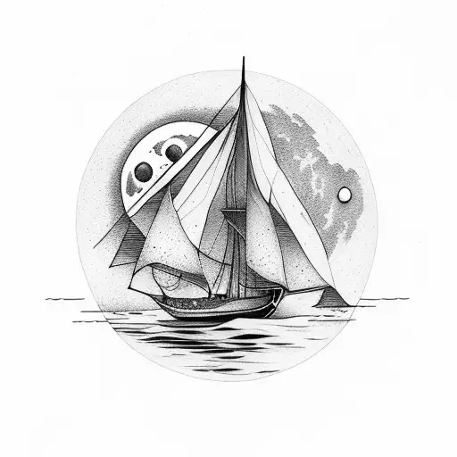 Sail Boat Guided By Moon Indigenous