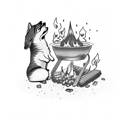 A Camping Scene With A Shiba Inu Roasting Marshmallows Over A Campfire