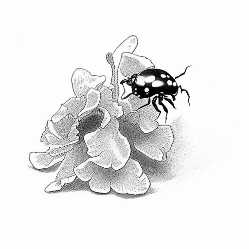 Sweet Pea And Larkspur Flowers Intertwined With A Tiny Ladybug On Them